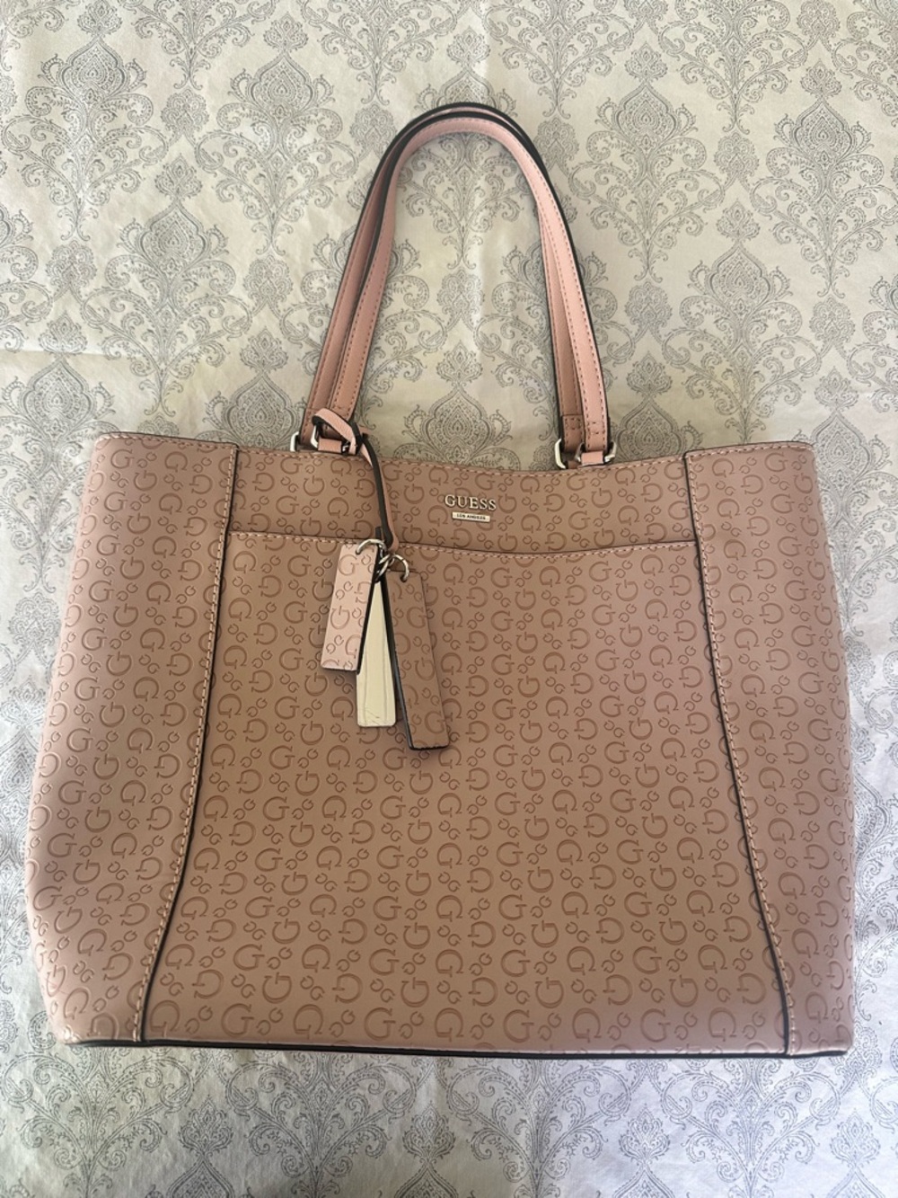 GUESS Blush Pink Monogram Tote with Tag Charm